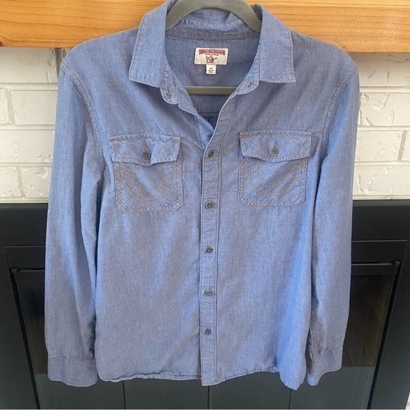 True Religion Blue Denim Shirt - Picture 2 of 8
